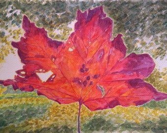 A4 Autumn Leaf With Sun Shining Through - Original Watercolour Painting on Watercolour Paper - Nature