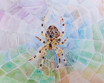 A4 Garden Spider in a Web- Original Watercolour Painting on Watercolour Paper - Insects - Nature