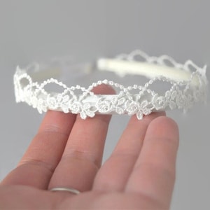 Flower alice band for baptism, first holly communion off white headband, wedding lace headpiece for flower girls