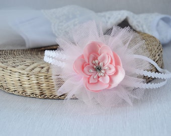 Personalised BABY newborn reborn HEADBAND white silk diamante pearl christening