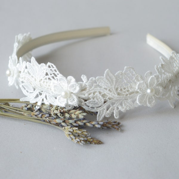 Alice band for baptism, first holly communion off white flower headband, wedding headpiece for flower girl, wedding crown