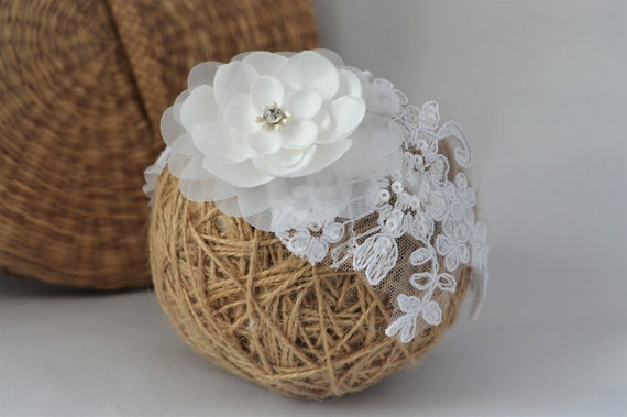 Baby white chiffon flower with a cross wedding lace Baptism Christening Handmade