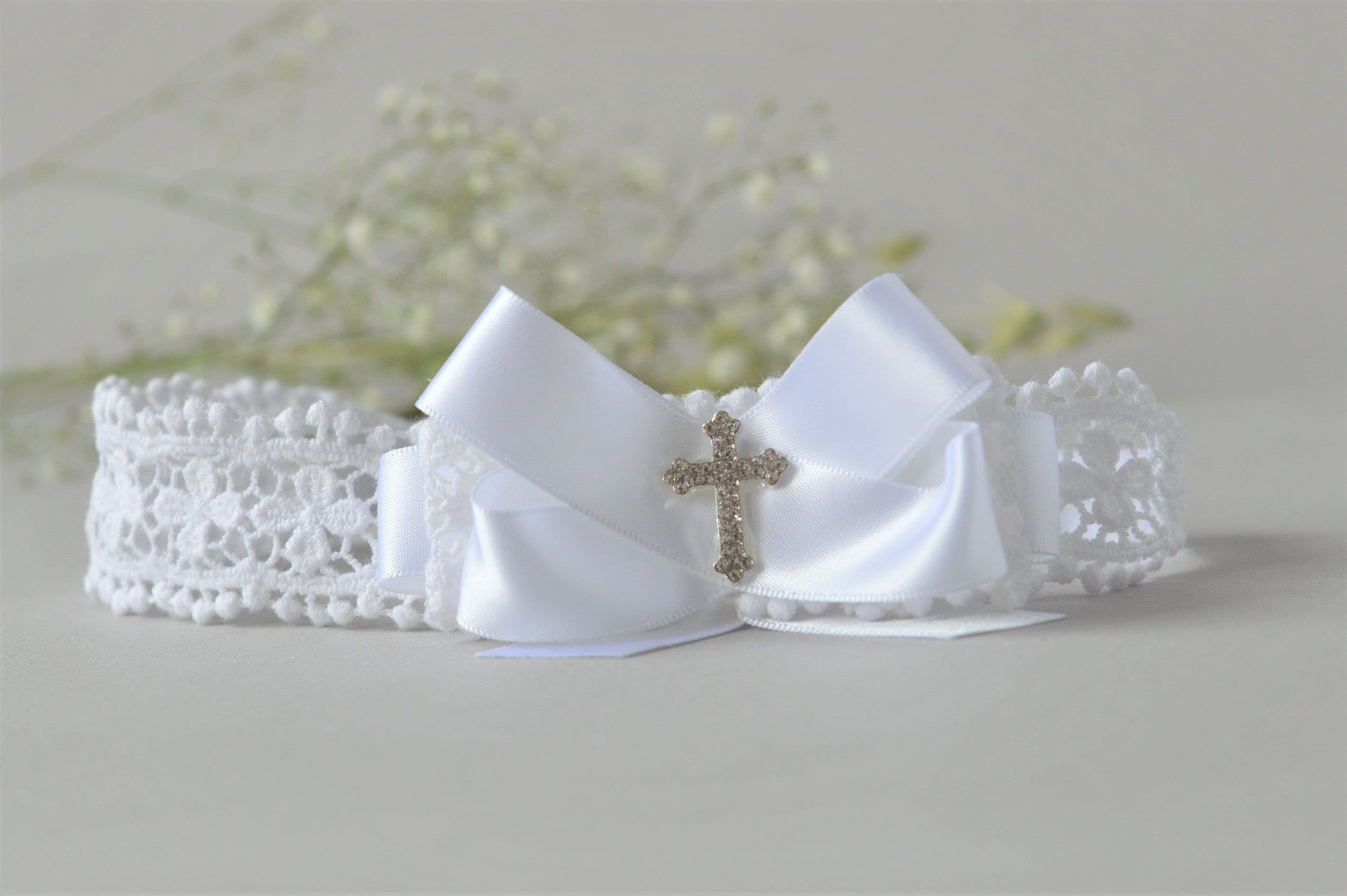 Baby Girl Bow Headband Christening Hairband Wedding Lace Pretty Ivory White Pink
