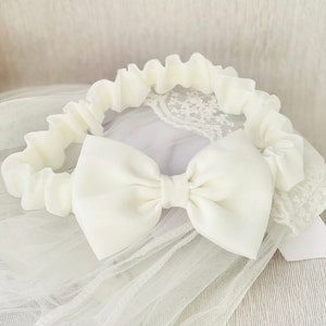 Baptism baby Bow headband pure silk, natural silk toddler hair band for a wedding, christening, flower girls, new baby gift