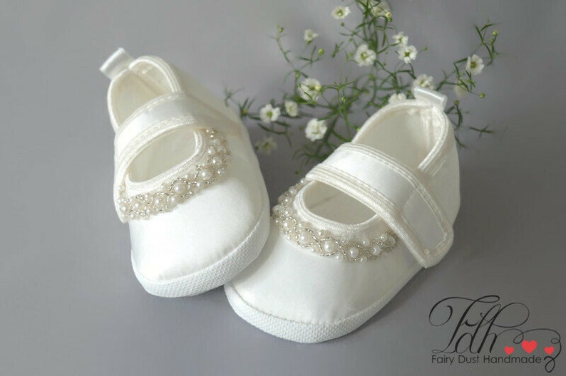 Baby Satin Shoes Ivory, White Booties for Christening, Baptism ...