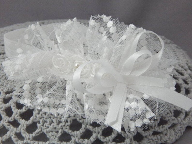 NewBorn Lace Baby Bow Hair Band pour Baptême Fait Main Blanc Bandeau par FDH