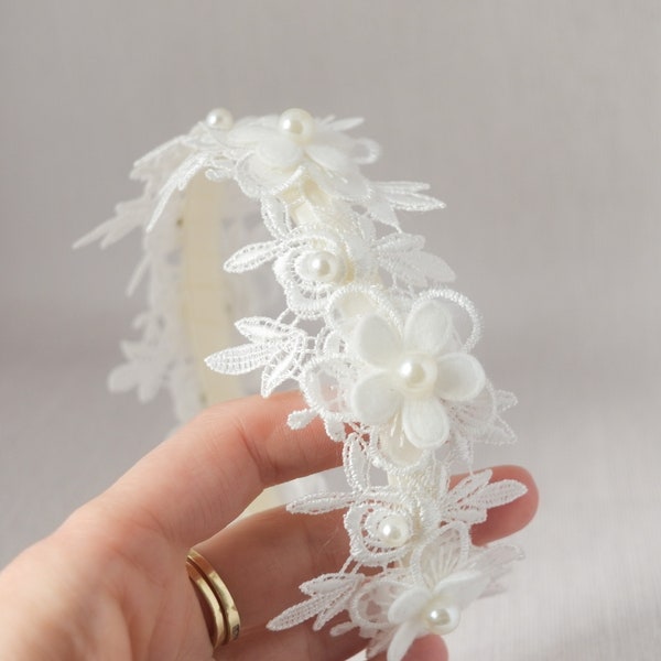 Alice band for baptism, first holly communion ivory flower headband, wedding headpiece for flower girl, wedding crown