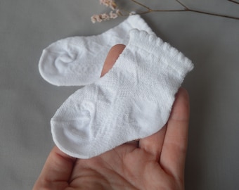 Baby pure white socks for baptism, christening plain socks, newborn little socks for premature baby, preemie tiny socks