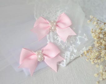 Pink Bow Hair Clips: Diamante & Pearl Baby Girl Accessories, Little Baby Bows