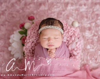 Baby rhinestone tiara, hair band for baptism, christening, lace and pearl off white headband for special occasion, baby girl tiara,