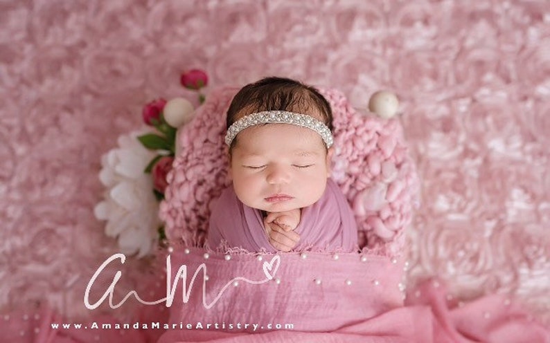 Baby Strass Tiara, Haarband für die Taufe, Spitze und Perle off white Stirnband für besonderen Anlass, Baby Mädchen Tiara, Bild 2