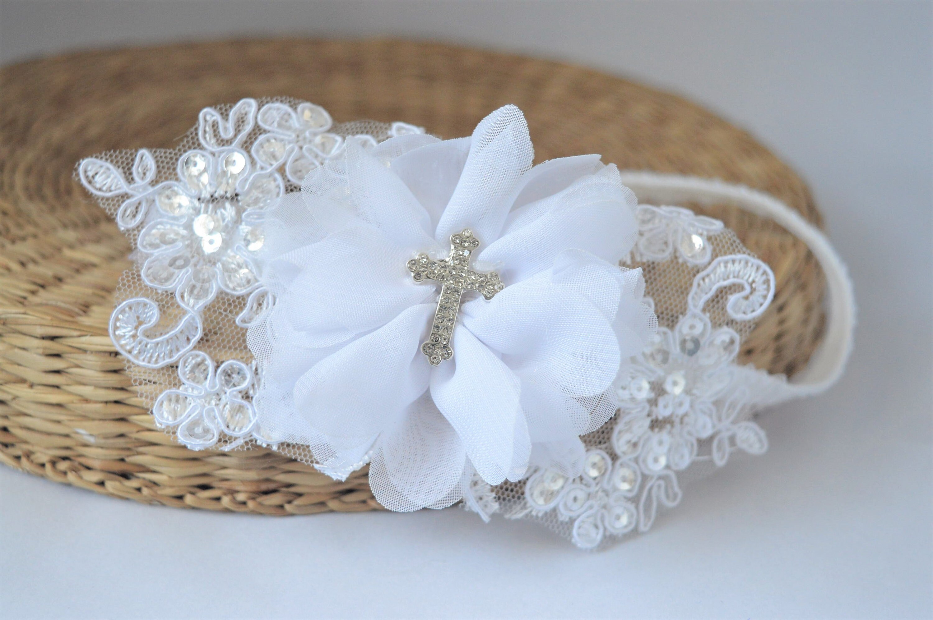 white baptism headband