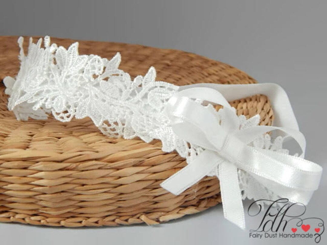 Baby Lace Christening Headband With Satin Bow Hair Band, Baptism off