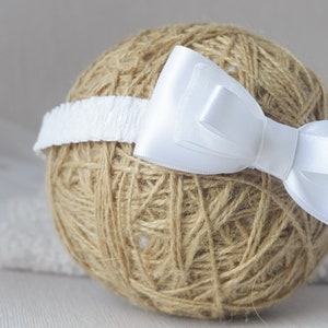 Baptism Baby bow elastic hairband for christening white baby wedding headpiece flower girl lace headband