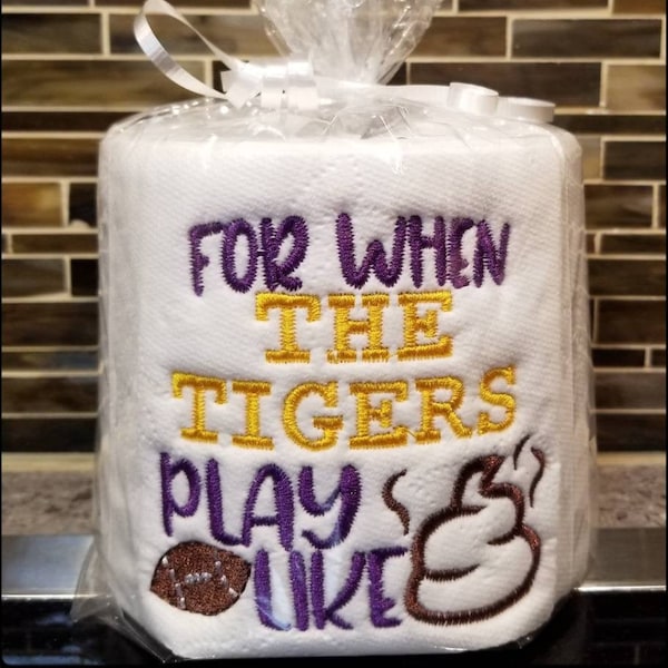 Tigers Football Gag Gift, Purple and Gold, Embroidered Toilet Paper, Funny Birthday Gift, Gifts for Him, Dad Birthday, Potty Humor