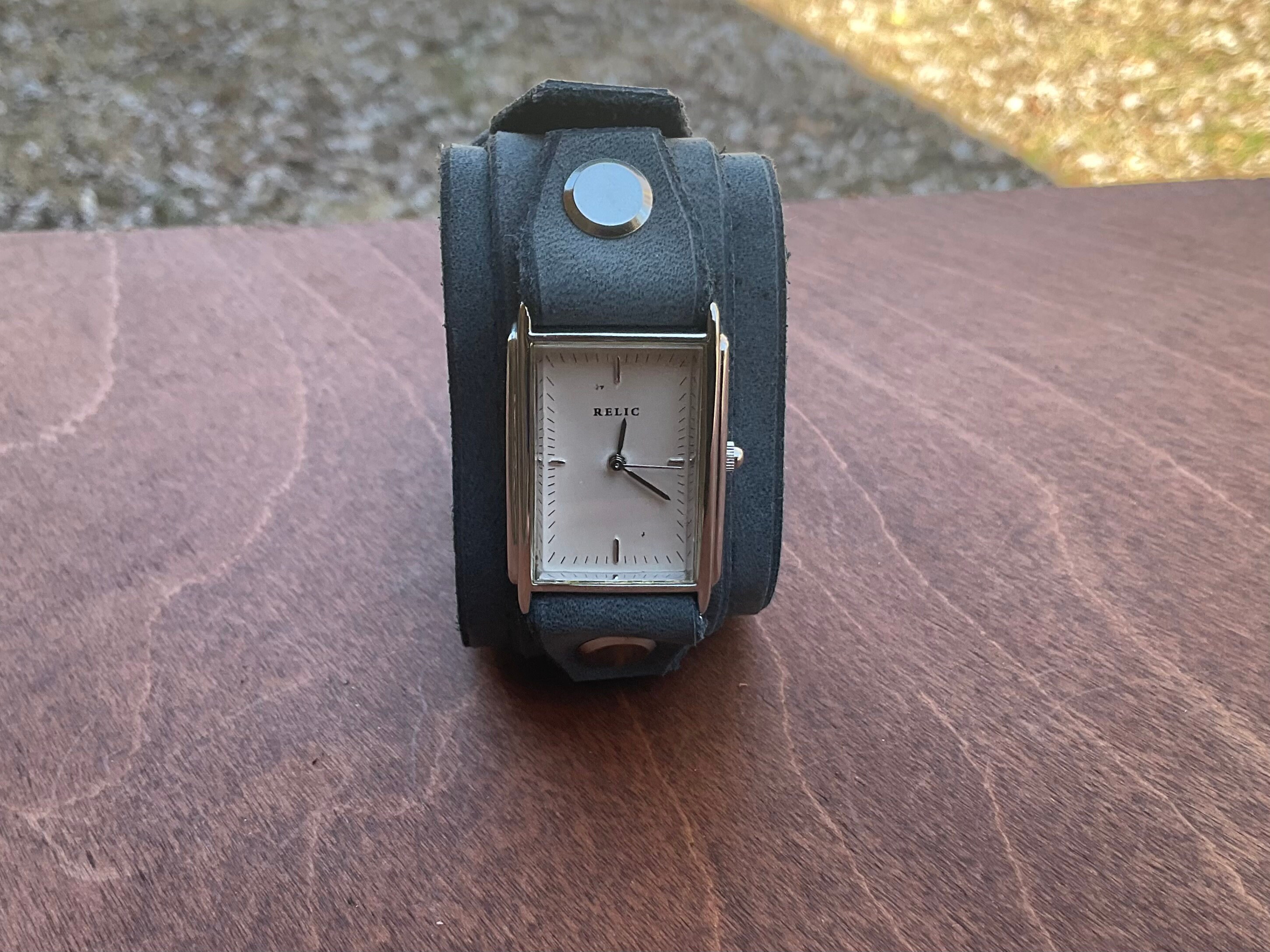 Vintage - Relic Square Face Watch with Black Leather Strap Vintage Relic Watch - Etsy main image 2
