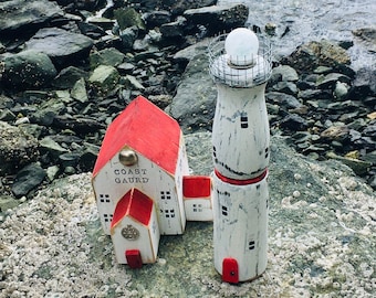 Wooden Lighthouse,Little Houses,Coastal Art,Coastguard Art,Lighthouse keeper,Nautical Gifts,Lighthouse Decor,Driftwood Lighthouse