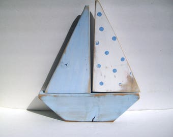 Baby Blue Boat,Wood Sailboat,Baby Boy Gift,Nursery Decor,Boho Boat,Baby Shower Gift,Driftwood Art,Kids Toy Boat,Nautical Decor,Wooden Boat