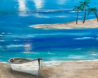 Beach landscape art Seascape Painting tropical wall art,Original acrylic painting coastal art beach house coastal living minimalist ocean