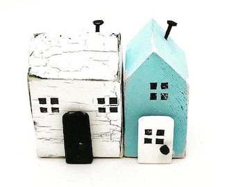 Two Wooden Houses,Little Houses,Two Tier Tray Decor,Cottage Decor,Gift For Friend,Eco Friendly,Wood Art,Driftwood Houses,Shop Canada