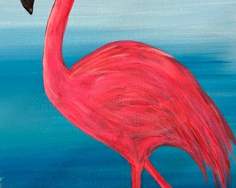 Pink Flamingo,acrylic on canvas,Original painting,bird art,acrylic painting,small artwork,shop canada,unique gift,Mothers Day gift