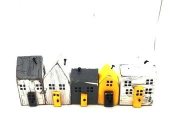 FIVE,Little Houses,Jelly Bean Row,Newfoundland,Tiered Tray Decor,Row Houses,Fun Home Decor,Driftwood Houses,Village Houses,Wooden Houses