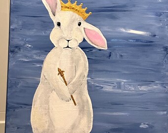 Bunny Painting,Rabbit,Woodland art,Original Painting,art spring,nursery wall art,acrylic on canvas,kids room decor,bunny folk art,wall decor