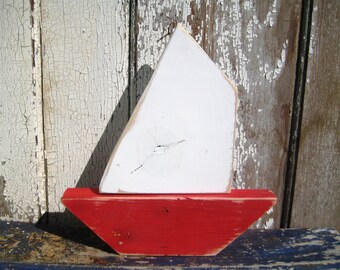 Red Wood Sailboat,Reclaim Wood Art,Wooden Boat,Nursery Decor,Driftwood Sailboat,Gift For Sailor,Baby Shower,Driftwood Art,Nautical Decor