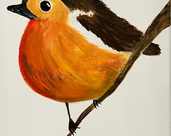 bird wall art,bird on a branch,Original art, Acrylic Bird Painting,small art,gift for bird lover,Mothers Day gift,robin,gift for Mom