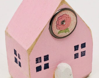 Little Houses Pink House Gift For Mom Driftwood House Tiered Tray Decor Wooden House Reclaimed Wood Art