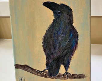 Original,Crow Painting,on canvas,Original art,Raven painting,bird artwork,acrylic painting,small painting,shop canada,gift for bird lover