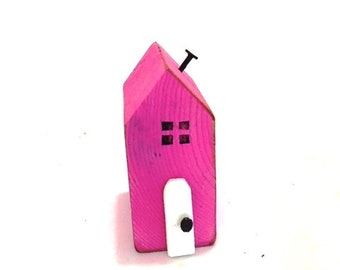 Pink Miniature House,Little Houses,Friend Gift,Two tier tray decor,Wooden Houses,Driftwood Houses,Shop Canada