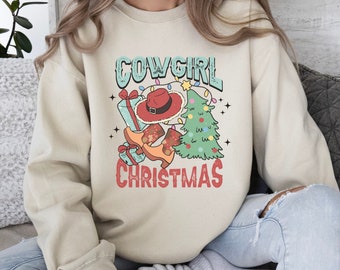 Cowgirl Christmas Sweatshirt, Western Christmas Sweater, Womens Holiday Sweatshirt, Christmas Shirt, Cowboy Sweatshirt, Retro Christmas