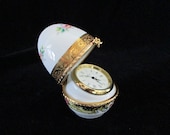 Imperial Limoges Egg Quartz Clock, Pink Florals, Ornate Gold Rims, Limoges Egg with Clock, Mothers Day Gift