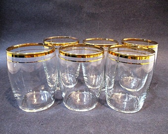 Beer Glasses, Shooters or Chasers, Gold Rims, Small Bar Glasses, Set of 6, Mid Century Barware, 1960s