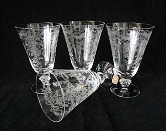 Fostoria Romance, Tumblers, Set of 4, Etched Crystal Stemware, Replacement Fostoria Romance, Excellent Condition