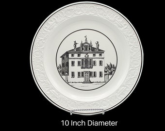 Mottahedeh Dinner Plate, Neoclassical Architectural Building, 10 Inch, Black on White, Made in Italy