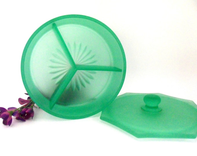 Jade Green Lidded Dish Candy Dish Sectioned Octagon Art Etsy