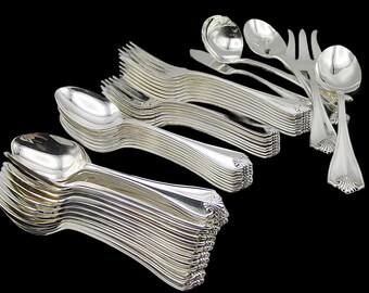 King James Silver Plate 8 Place Settings Oneida, 57pcs, Silverware Flatware, Hostess Set, 12 Extra Teaspoons, Excellent Condition