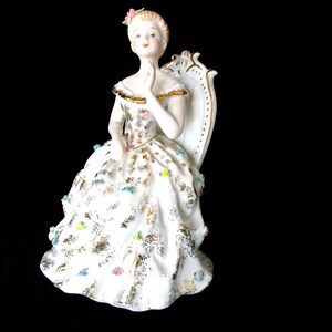 Mid Century Figurine, Made in Japan, Woman in Flowered Dress, Sweet 16, Birthday Present, Vintage Gift Bild 2