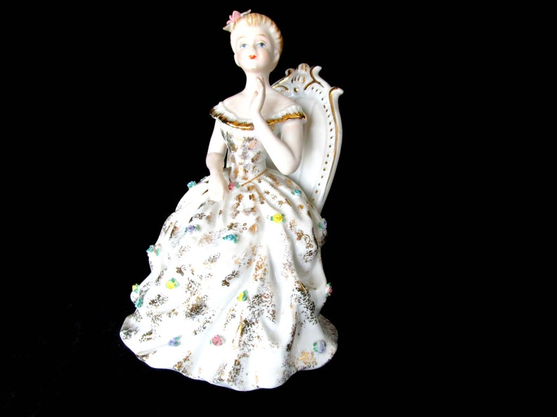 Mid Century Figurine, Made in Japan, Woman in Flowered Dress, Sweet 16, Birthday Present, Vintage Gift Bild 2