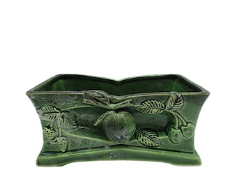 Mid Century Planter, Green Botanical, Dimensional Design, Aged to Perfection