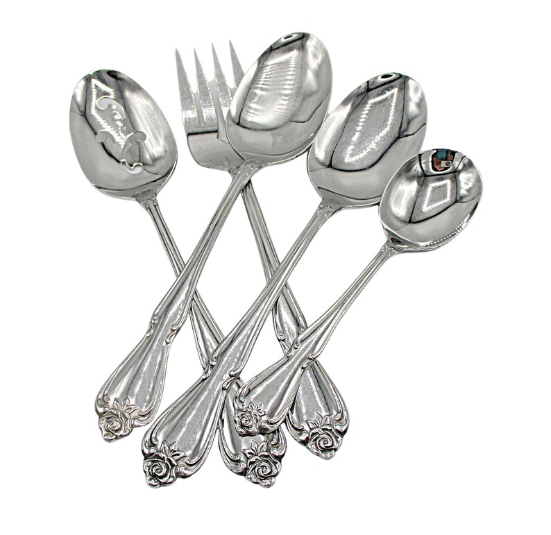 Oneida Stainless Flatware Set Arbor Rose True Rose 5pc Etsy