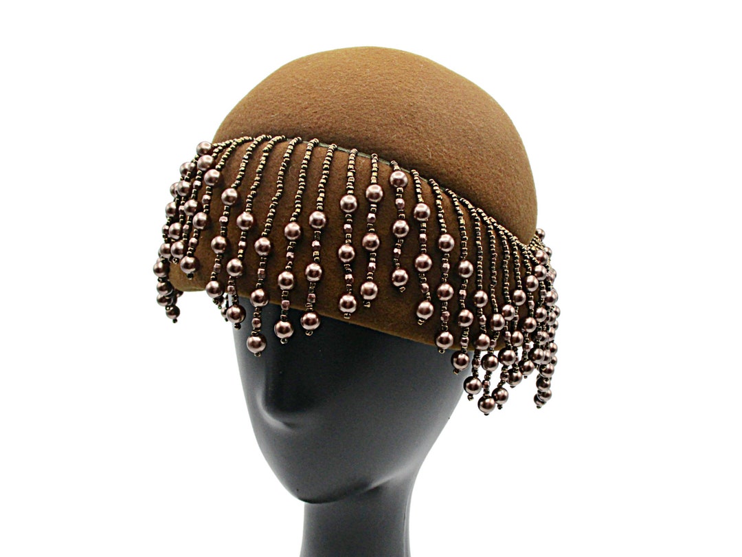 Mid Century, Beaded Hat or Cap, Gatsby Look, Graduated Hanging Beadwork