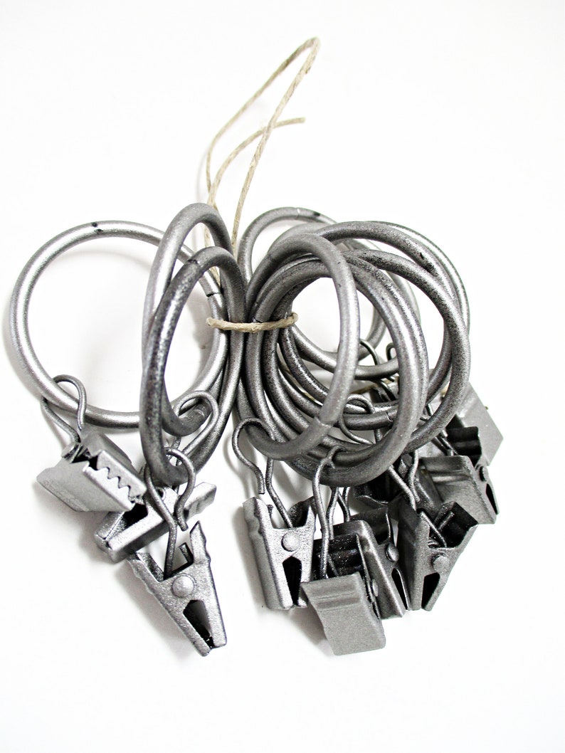Curtain Hardware Vintage Curtain Holders Cafe Curtain Rings with Clips Farmhouse Kitchen Silver Tone