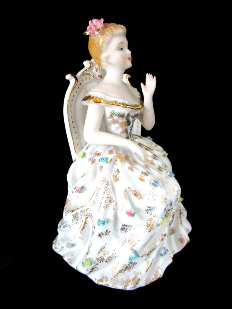 Mid Century Figurine, Made in Japan, Woman in Flowered Dress, Sweet 16, Birthday Present, Vintage Gift Bild 3