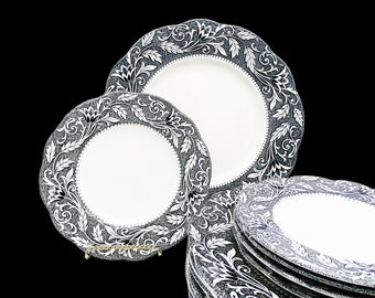 Sterling Renaissance, Replacement Dinner Salad Plates, Staffordshire England, JG Meakin, Black and White Plates, Tablescaping, Multiple Sets