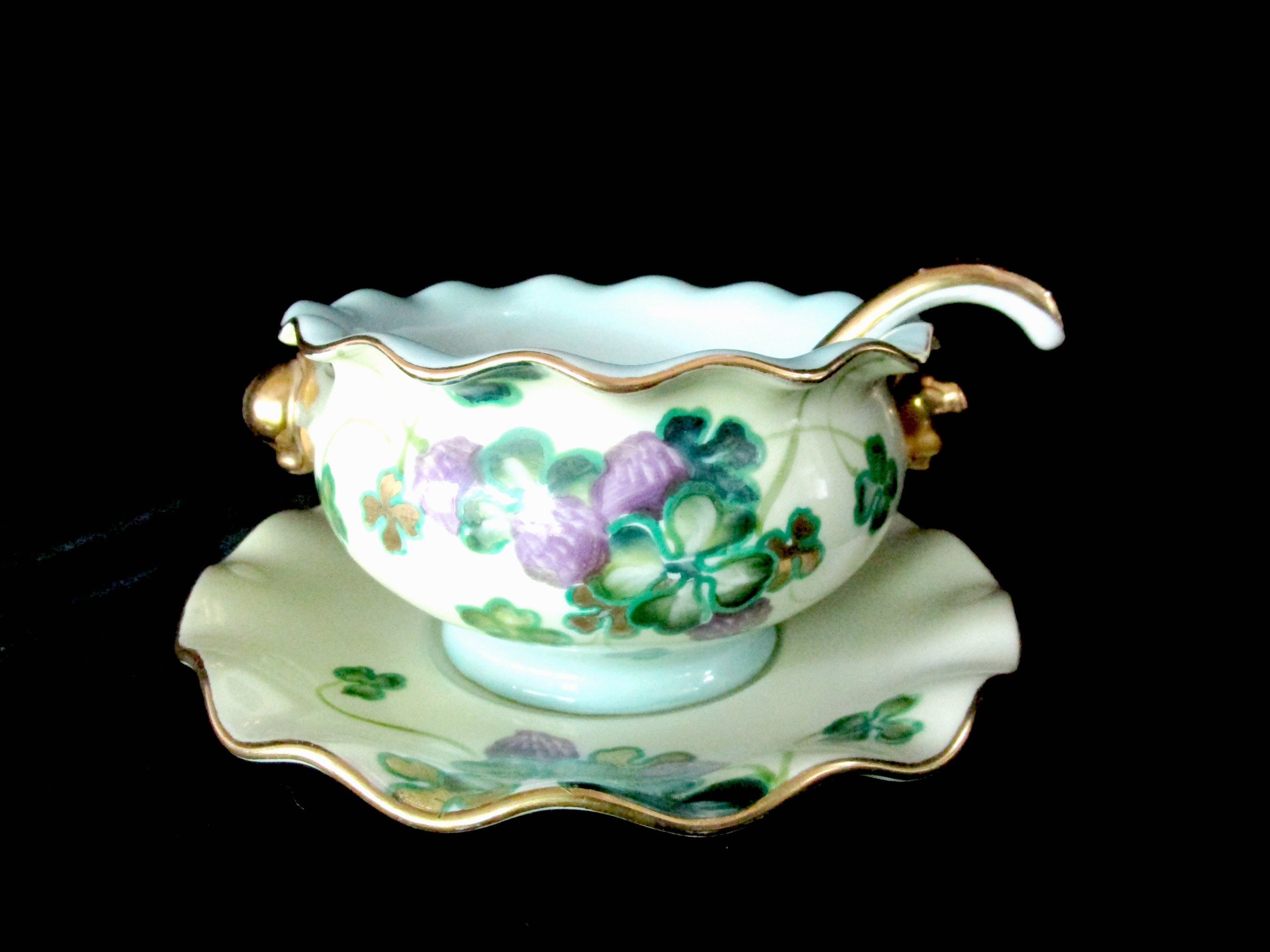 Antique Noritake Condiment Bowl with Underplate and Spoon Etsy