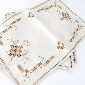 Embroidered Linen Dresser Scarves, Placemats, Cutwork Napkins, Ecru Doilies, Set of 8, Wedding Gift image 6