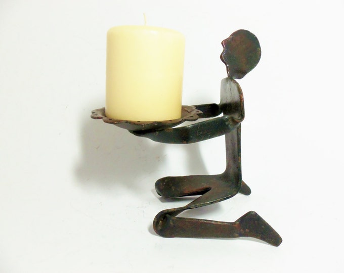 Candle Holder Man Figure Kneeling Mid Century Modern Man Holding Candle